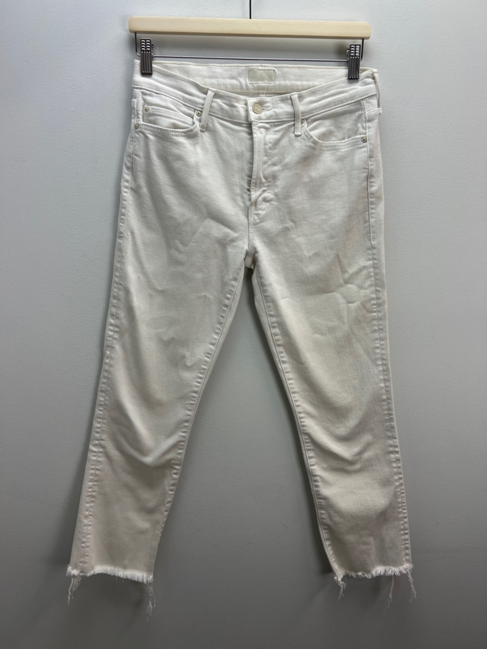 Mother The Rascal Crop Fray Cream Puffs White Womens 28 Stretchy Made In USA